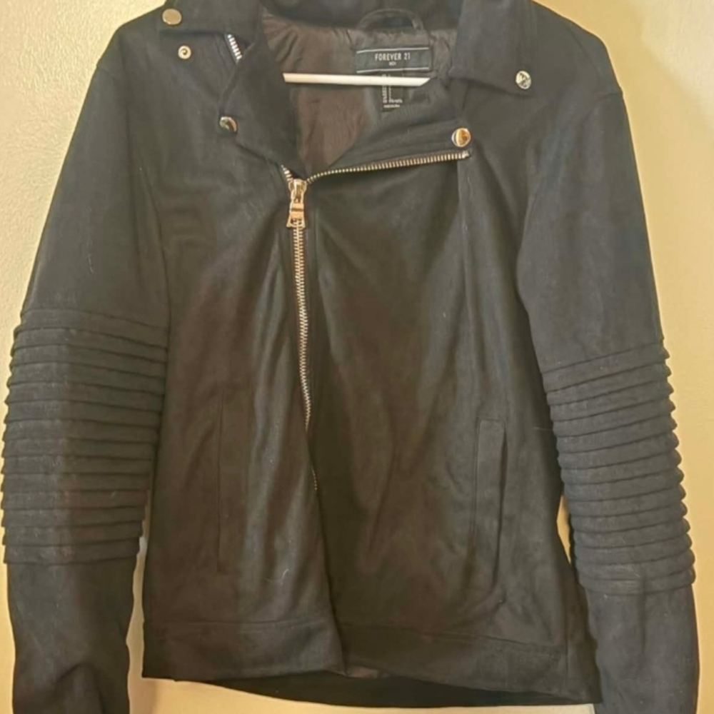 Forever 21 Black Leather Jacket with Zipper Detail